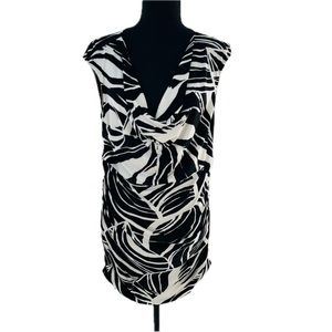 Kenneth Cole Reaction Black/White Leaf Pattern Cowl Neck Tunic Top Size Large